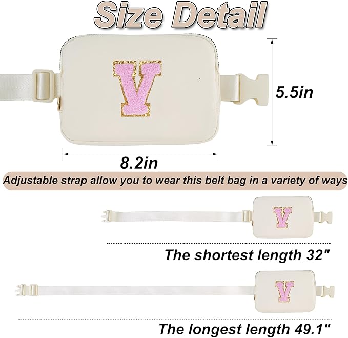 Uygafly Personalized Belt Bag for Women Girls - Fashion Mini Waist Packs with Adjustable Strap - Trendy Travel Fanny Pack Crossbody Bags with Initial Letter - Teen Gifts | Cream,V