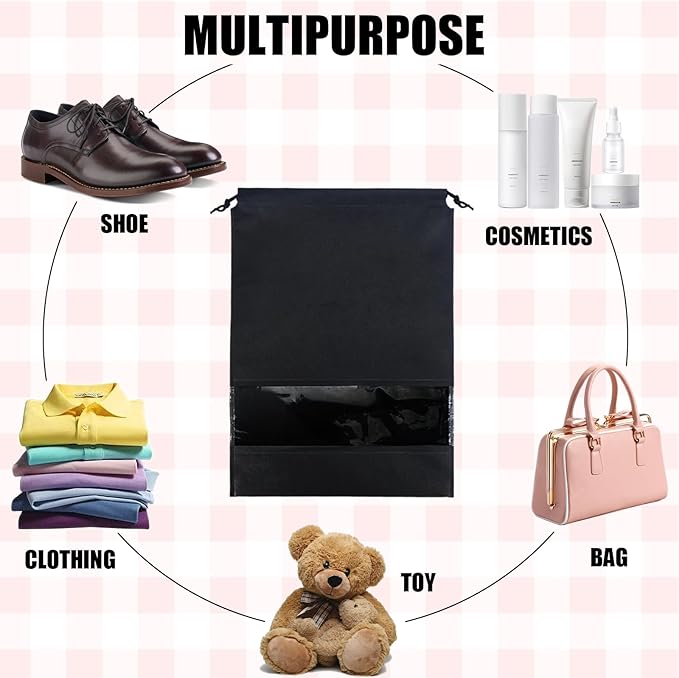 Shoe Bags for Travel,12PCS Black Travel Shoe Bags for Packing,Non-woven Shoe Bags for Storage,Shoe Bags for Travel Women & Man,Portable Shoes Organizer Pouch with Rope,Dust-proof Shoe Bag 13 x 17.32“