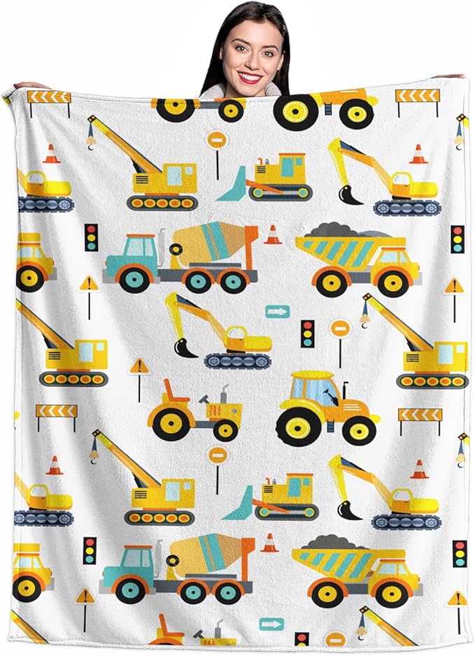 Wajade Kids Fleece Construction Truck Blanket for Boys Soft Throw Blanket with Trucks Car Print Birthday Christmas for Toddler Kids 50"x60"