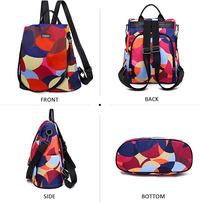 Backpack for Women Anti Theft Back Pack Purse Waterproof Nylon Backpack for College Bookbag Fashion Travel Shoulder Bag Colorful Polka Dots