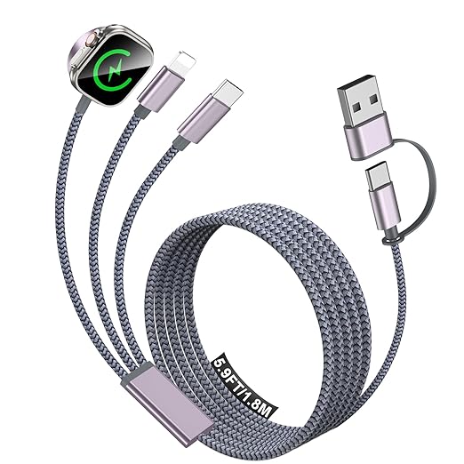 Travel Essentials for Apple Watch Charger,iPhone Charger,3 in 2 Multi Charging Cable,Type C/Magnetic Fast Charging Cable [Portable] for iWatch Series Ultra/11/10/9/SE,iPhone 17-11-6FT Gray