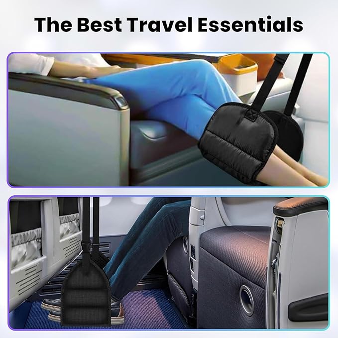 Foot Hammock for Plane or Travel Pillow - Airplane Foot Hammock and Plane Foot Rest - Ultimate Travel Accessories with Sleep Mask and Ear Plugs