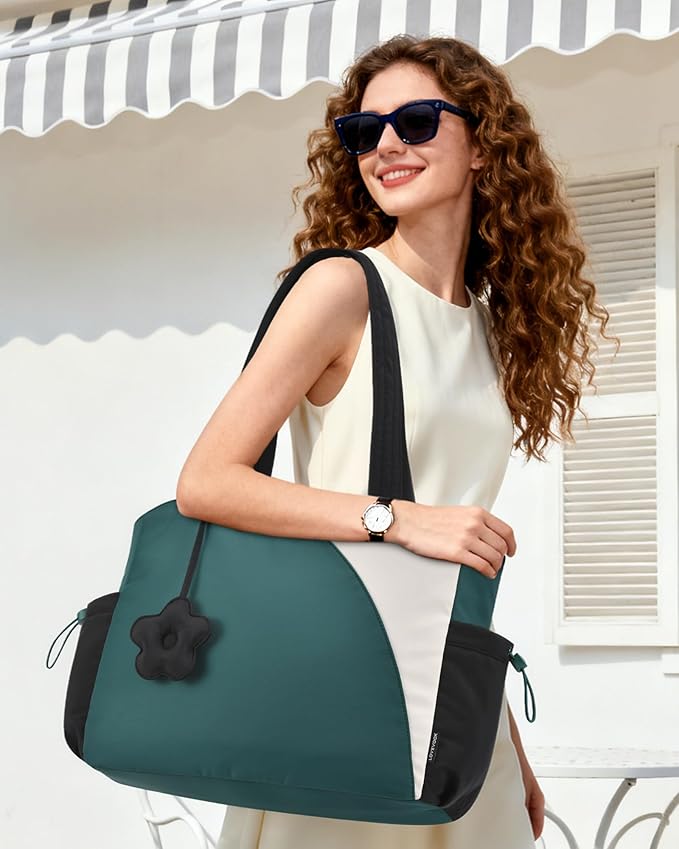LOVEVOOK Tote Bag for Women, Puffer Work Bags with Zipper for Daily Travel College, Teacher Nurse Laptop Handbags Purses Gift
