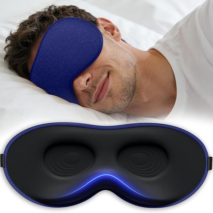 Sleep Mask for Men Women - Eye Masks for Side Sleepers, 3D Contoured Night Blindfold 100% Blockout Pressure-Free, Soft Lightweight Breathable Eye Cover Shade Sleeping for Airplane, Travel, Blue
