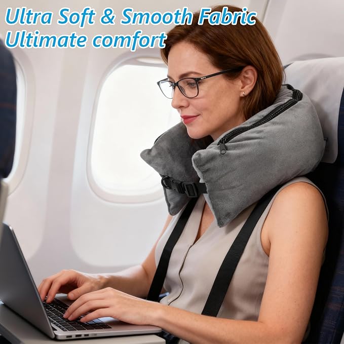 Stuffable Travel Neck Pillow Velvet Stuffable Pillow for Traveling Neck Pillows for Extra Luggage with Adjustable Necks Size Portable Travel Essentials Multifunctional Sleeping Rest Cushion