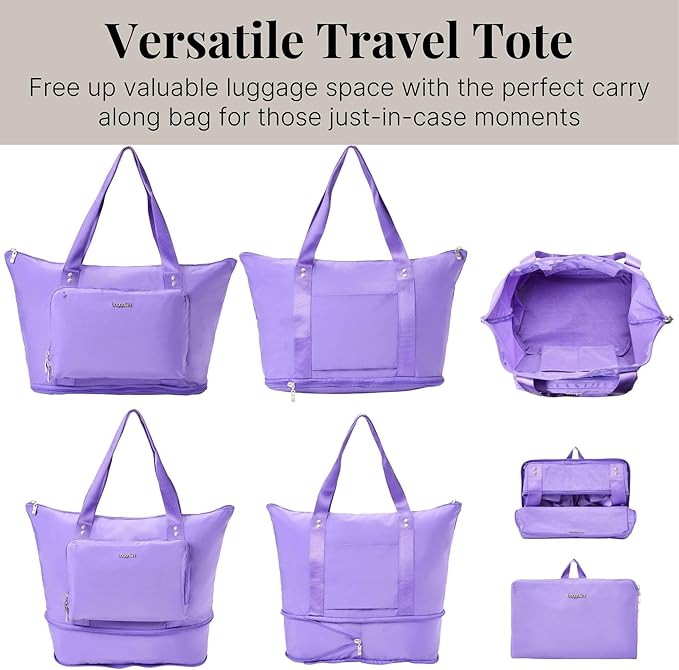 Baggallini Carryall Expandable Lightweight Travel Tote 22" Packable Folding Compact Nylon Washable Weekender w/Luggage Sleeve