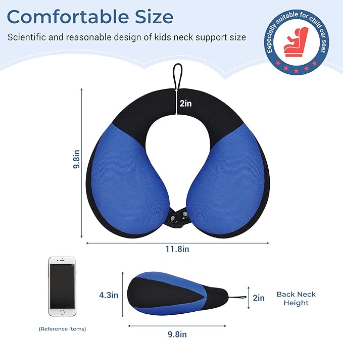 COOLBEBE Kids Travel Neck Pillow, Softly Headrest Travel Pillow for Car & Airplane, Traveling Gifts for Toddler & Children, Haze Blue