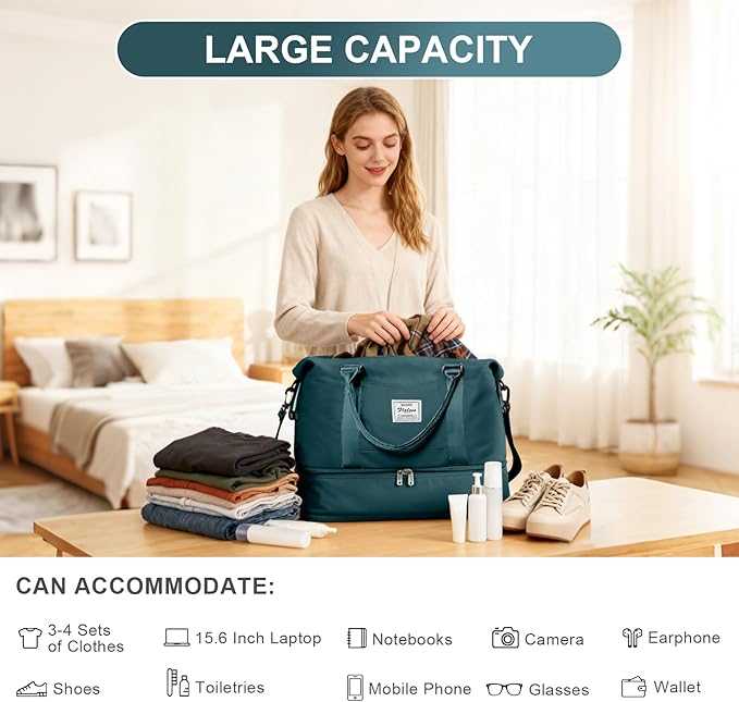 Travel Duffel Bag, 18x14x8 Inches Travel Bag Spirit with Shoes Compartment, Weekender Overnight Bag for Women with Trolley Sleeve, Carry On Bag for Airplanes Sport Tote Gym Bag(Blue)
