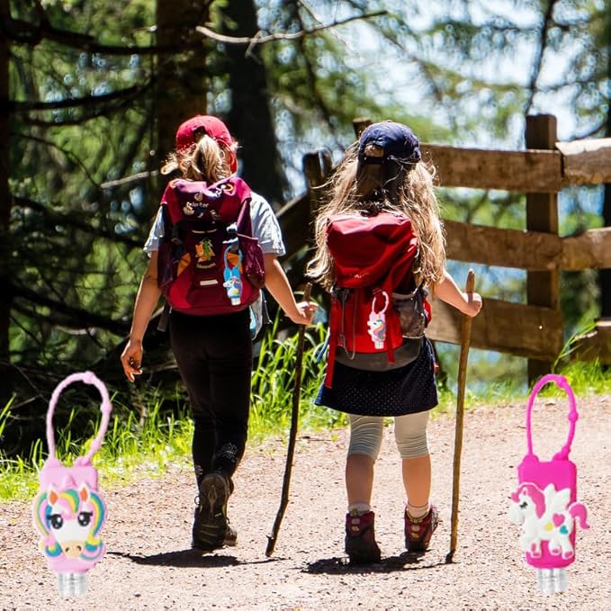 Color Land 4Pcs Unicorn Kids Empty Travel Bottles for toiletries Detachable Hand Sanitizer Holder with Silicone Case Leak Proof Travel Size Cartoon Cute Essentials Toiletries Refillable Containers
