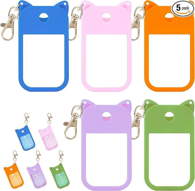 5 Pcs Silicone Case Compatible with Touchland Hand Sanitizer Spray Power Mist and Glow Mist 1FL. OZ., Portable Keychain Protective Case with Cute Ears, Hand Sanitizer Spray Accessory