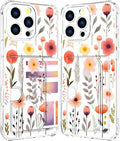Compatible with iPhone 16 Pro Case Card Holder for Women Cute Design,Wallet Phone Cases Transparent Cool Kawaii Protective (Clear Flowers Leaves)