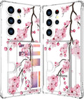 Compatible with Samsung Galaxy S24 Ultra Case Card Holder for Women Cute Design,Wallet Phone Cases Transparent Cool Kawaii Protective (Clear Sakura Peach Cherry)