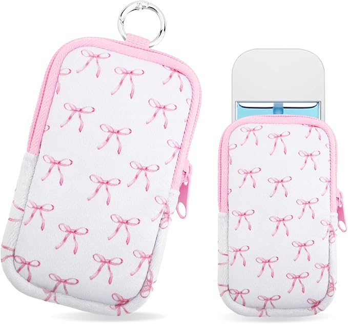 Hand Sanitizer Spray Case,Compatible with Popular Sanitizers,Zipper Pouch for Hand Sanitizer,Cute Fashion Accessories with Snap Hook for Glow Mist and Power Mist 1FL OZ,Suitable for Outdoor(Bow)
