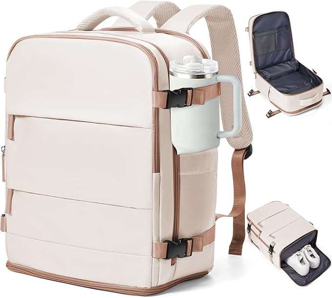 coowoz Travel Backpack Carry On for Women Man Gym Backpacks with Laptop Compartment Mochila de Viaje Teacher Personal Item Backpack Airplane Accessories Must Haves Beige Brown 20L