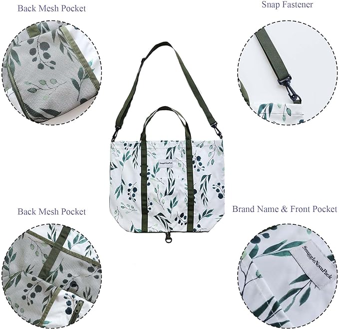 Foldable Travel Tote Bag, Water-Resistant Tote Bag with 3 External Mesh Pockets for Travel, Daily Use, Outdoor