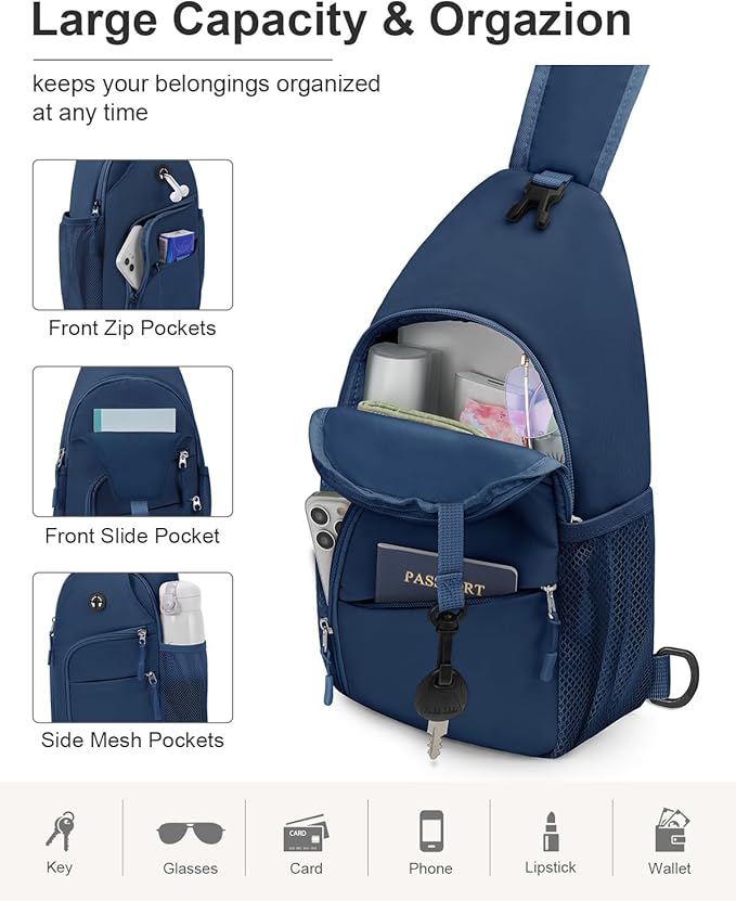 Pritent Crossbody Bags for Women Man Waterproof Sling Bag Backpack Trendy Casual Cross Body Bag with Convertible Shoulder Strap Chest Bag for Camping Hiking Travel Essentials (Teal blue, Medium)