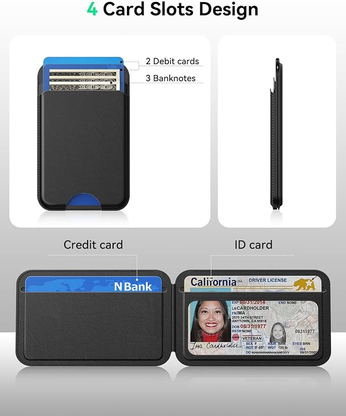 TWZKG for MagSafe Wallet, Works with Apple Find My,5 Card Holder with Stand, Magnetic Phone Wallet for iPhone 17/16/15/14/13/12 Pro Max Plus Air, RFID Blocking Vegan Leather,Black