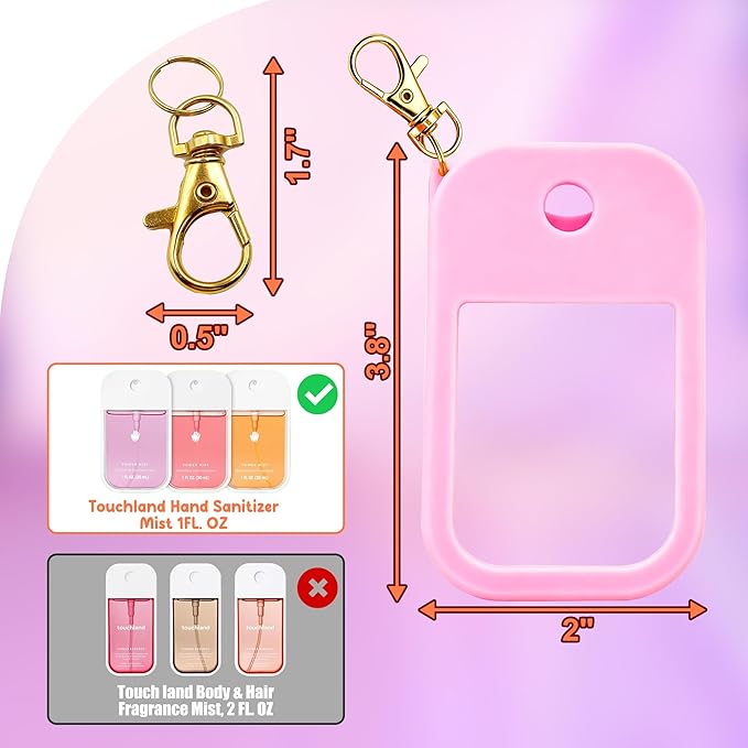 3 Pcs Silicone Case with Keychain Compatible with Touchland Hand Sanitizer Spray Mist 1 fl oz, 3 Colors Anti-Slip Protective Case(Red,Pink,Orange)