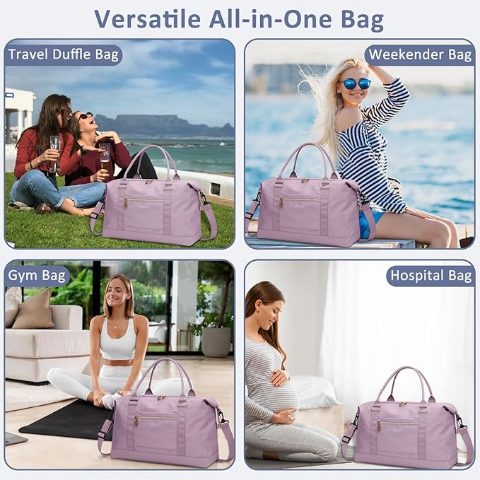 ELONGRIVER Travel Duffle Bag for Women, Weekender Bags, Hospital Bag for Labor Delivery, Lightweight Tote Duffel Overnight Bag with Luggage Sleeve,Airplane Travel Bags (Purple, X-Large)