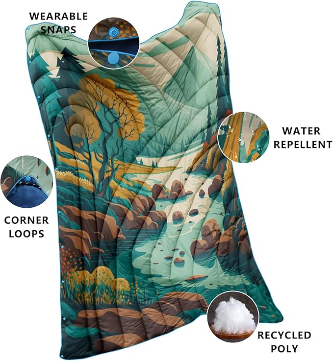 Camping Blanket,Puffy Printed Camp Blankets Lightweight Packable for Outdoor Camping,Traveling, Stadium, Hiking, Picnics