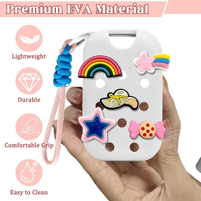 EVA Case for Touchland 1 FL.OZ(30mL) Hand Sanitizer Spray,With 5 Charms & Keychain, Cute Touchland Mist Holder Cover,Lightweight & Portable Carry Accessory for Travel-Pink