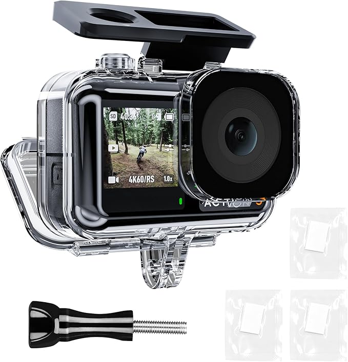 TELESIN Waterproof Case for DJI Action 5 Pro Action 4/3 Camera, with Anti-Fog Underwater Housing Shell Cage Supports 60M/196FT Deep Diving Scuba Snorkeling Swimming with Quick Release Screw
