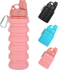 Collapsible Water Bottles, 17oz Reusable BPA Free Silicone Foldable Water Bottle With Carabiner, Lightweight Leakproof Travel Water Bottle for Gym, Traveling, Camping, Hiking, Sports-Pink