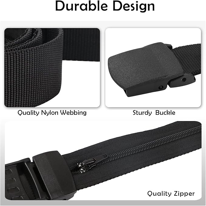 SUOSDEY Travel Money Belt, Nylon Hidden Money Pocket Belt with Plastic Buckle