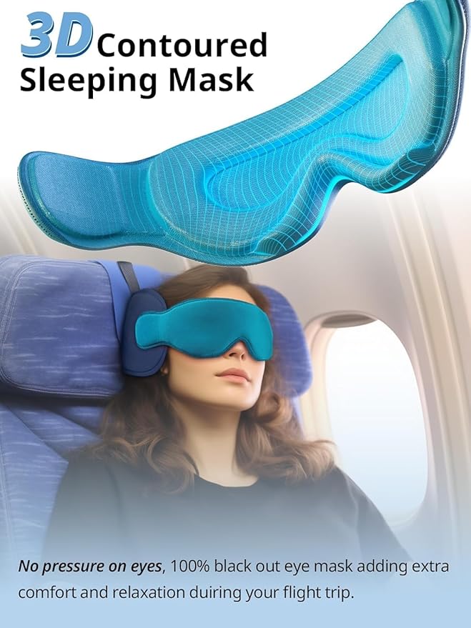 Inspireyes Travel Pillows for Airplanes, 360° Head Support for Long Flight, Soft Airplane Pillow with 3D Eye Mask for Sleeping, Stop Bobblehead, Airplane Headrest Gadgets, Texture Gray