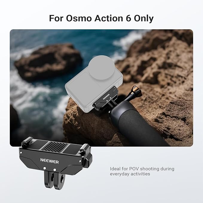 NEEWER Magnetic Quick Release Mount Compatible with DJI Osmo Action 6 Only, with Universal Action Camera Adapter & 1/4" Thread for Accessories, AC071 (Black)