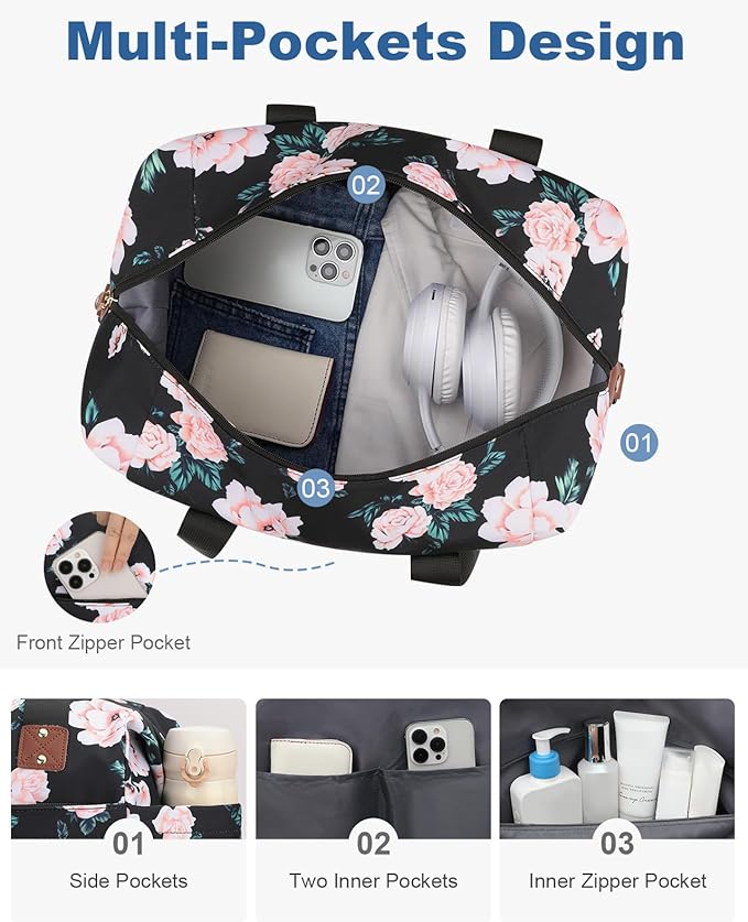 Pritent Travel Duffle Bag, Waterproof Weekender Overnight Hospital Bags for Women Men with Toiletry Bag Lightweight Carry on Personal Item Duffle Gym Bag for Travel, Airplanes, Sports