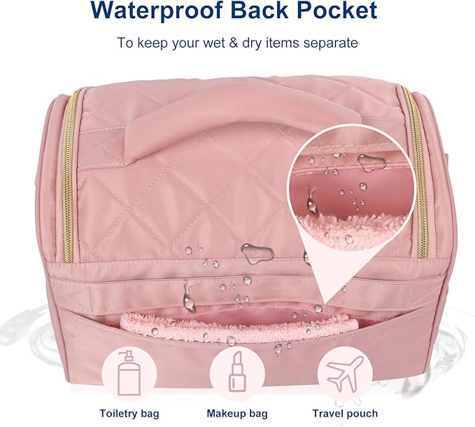 GR69N Travel Toiletry Bag Large Cosmetic Makeup Bag Organizer for Women,Wide-open Make Up Bag Waterproof Makeup Case Travel Bag with Handle and Dividers for Toiletries,Essentials,Accessories,Dark Pink