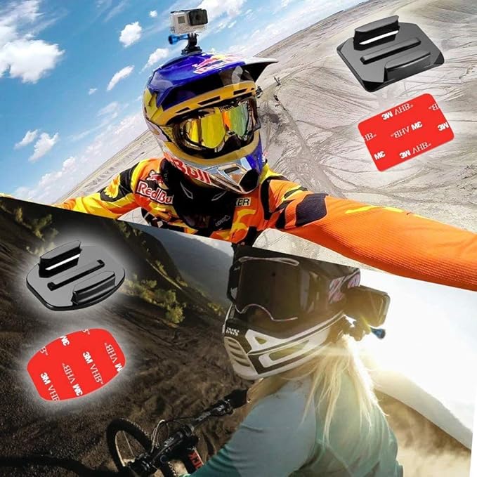 MiPremium Motorcycle Helmet Chin Mount Kits for GoPro Hero 13 12 11 10 9 8 7 6 5 4 3 Black Silver Session, AKASO/Campark & Other Action Camera Swivel Aluminium Screw Flat Curved Adhesive Pads & J Hook