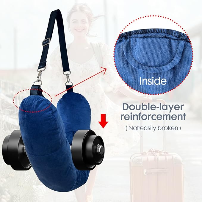 2 Pack Travel Pillows Stuffable with Clothes,Travel Neck Pillow Airplane,Travel Pillows for Airplanes,Holds 3+ Days of Travel Essentials Storage Bag,Soft Velvet Neck Pillow Cover(Sea Blue)