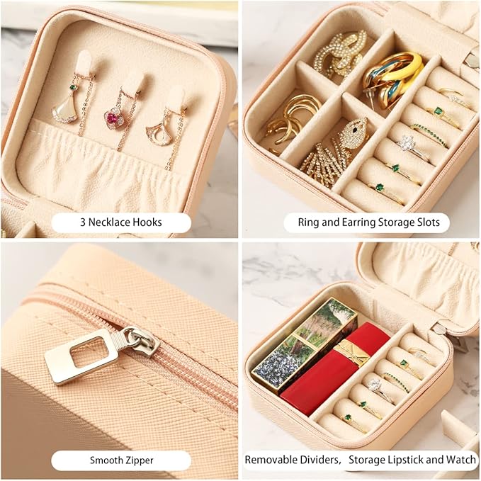 ZPROW Travel Jewelry Case, Mini Portable Jewelry Travel Boxes, Small Jewelry Organizer for Rings, Earrings, Pendants, Watches, Necklaces, Lipsticks Organizer Storage Holder Case (Pink-6packs)