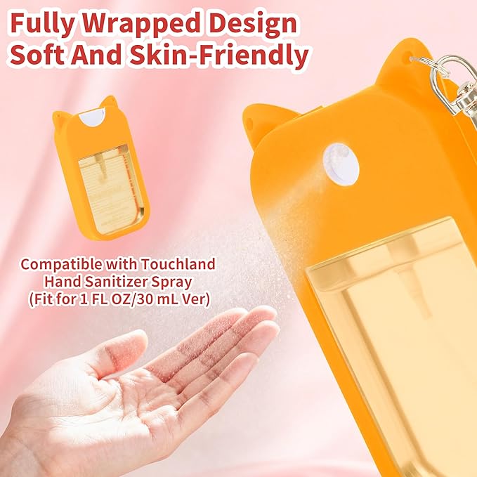 3 Pcs Silicone Case Compatible with Touchland Hand Sanitizer Spray Power Mist and Glow Mist 1FL. OZ., Portable Keychain Protective Case with Cute Ears, Hand Sanitizer Spray Accessory