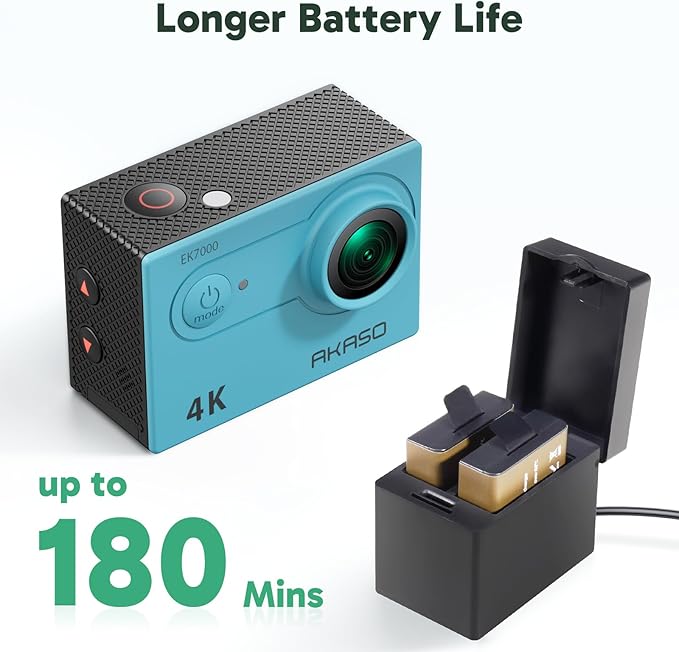 AKASO EK7000 4K30FPS 20MP WiFi Action Camera with EIS Ultra HD 131FT Waterproof Underwater Camera Remote Control 4X Zoom Support External Microphone Blue