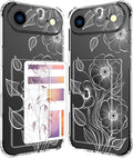 Compatible with iPhone 17 Air Case Card Holder for Women Cute Design,Wallet Phone Cases Transparent Cool Kawaii Protective (Clear Seamless Abstract Flower)