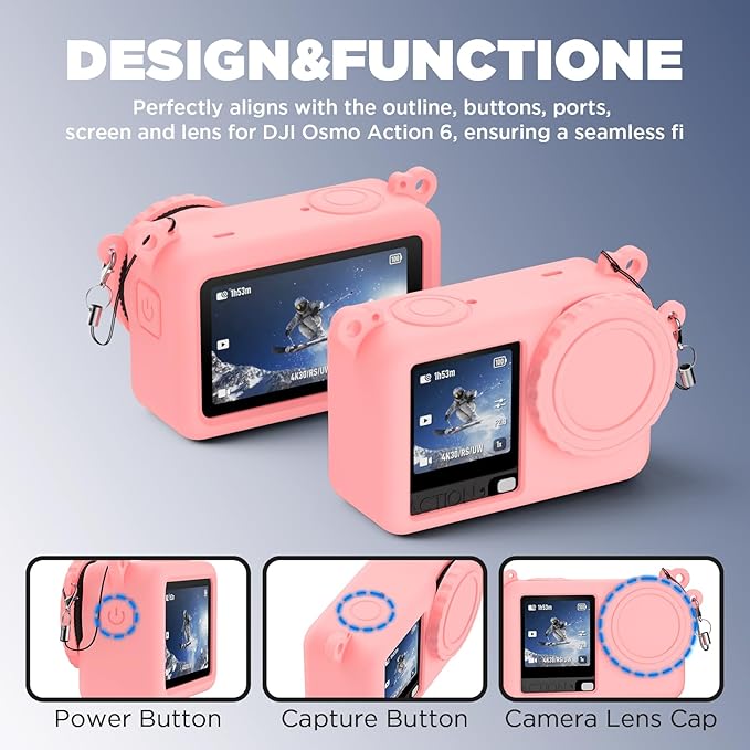Case for DJI Osmo Action 6 with Lanyard, Soft Silicone Non-Slip Anti-Drop Wear-Proof and Washable Action Camera Protector Case Compatible with DJI Osmo Action 6 Accessories (Pink)