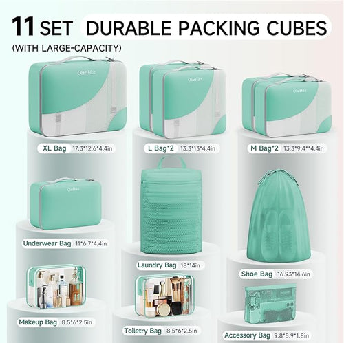 11 Set Packing Cubes for Travel, Gifts for Women Mom Kids, TSA Approved Bags for Makeup, Cosmetic, Toiletry, Suitcase Organizers for Checked Luggage, Cruise Essentials, Airplane Accessories, Sky Blue