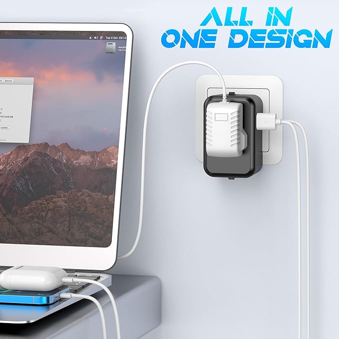 Universal Travel Adapter with (Type C+USB) 2 USB Ports & AC Outlet, International Plug Adapter Converter, Type C/A/G/I All in One Wall Charger Worldwide Travel Adaptor for US to EU UK AUS Asia