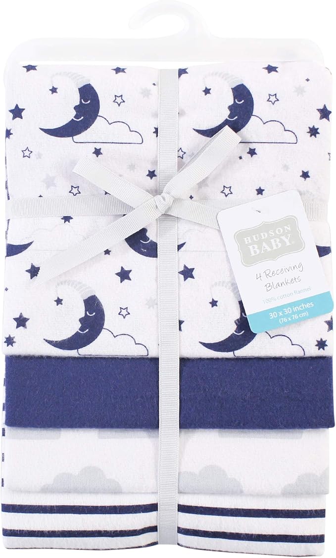Hudson Baby Unisex Baby Cotton Flannel Receiving Blankets, Moon, One Size