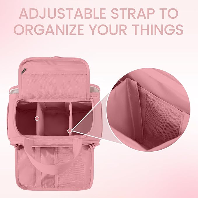 Travel Toiletry Bag for Women,Large Makeup Bag Organizer,Puffy Cosmetic Bag with Wet Dry Separation,Waterproof Toiletries Bag with Trolley Sleeve,Dark Pink