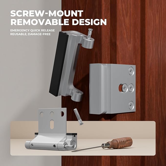 3 Pack Home Security Door Reinforcement Lock, Childproof Safety Door Lock Latch Stopper, Removable Screw-Mounted, Prevent Home Unauthorized Entry, Aluminum Construction, Withstands 800 lbs
