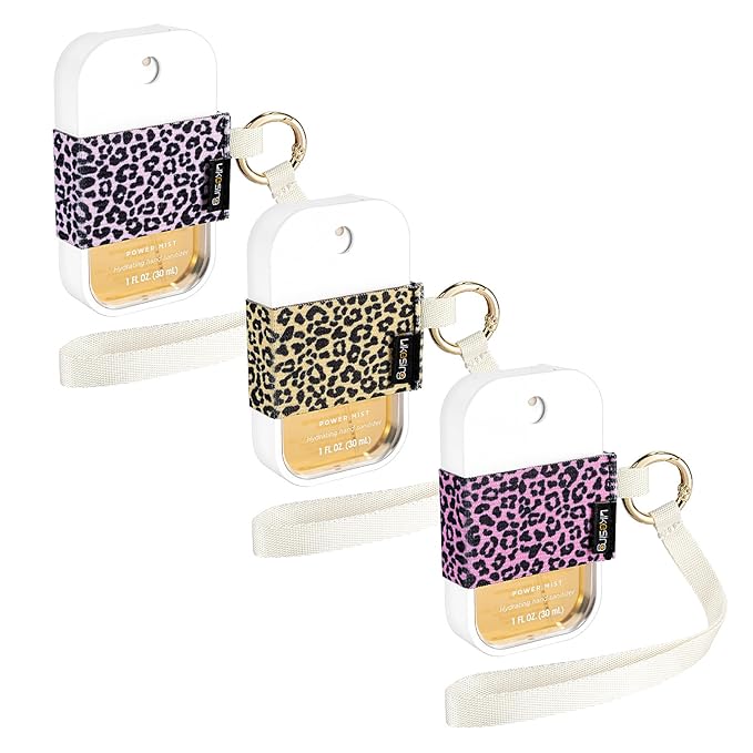 Likesing Hand Sanitizer Spray Sleeve Compatible with T0uch-land, 3 Elastic Handsanitizer Travel Size Holder with Keychain and Wrist Strap for t0uch'land Case for Glow Mist and Power Mist(Leopard)