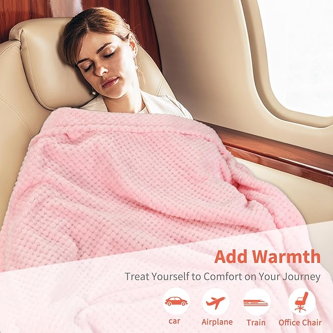 Tirrinia Travel Blanket Compact with Bag, Soft Lightweight Wearable Blanket with Foot Pockets, Airplane Travel Essential Gift
