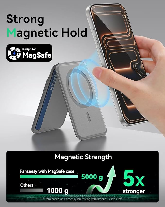 TWZKG for MagSafe Wallet, Works with Apple Find My,5 Card Holder with Stand, Magnetic Phone Wallet for iPhone 17/16/15/14/13/12 Pro Max Plus Air, RFID Blocking Vegan Leather,Dark Grey