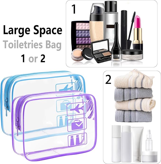 Clear Makeup Bags Toiletry bags Quart Size Travel Bag,TSA Approved Toiletry Bag 6Pcs- Clear Travel Bags for Toiletries, Carry on Airport Airline Compliant-Bag,6 Packs