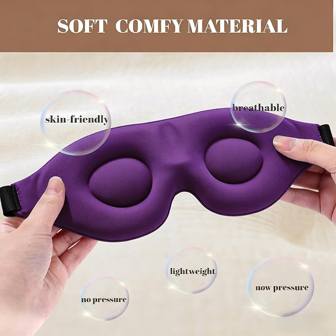 Sleep Mask for Women Men Comfortable Blockout Soft 3D Padded Eye Mask for Sleeping Side Sleeper Friendly Purple