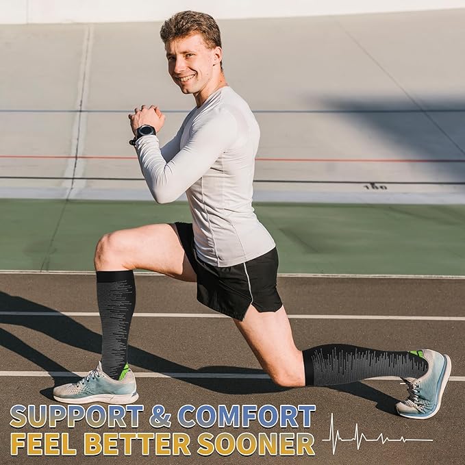 Sooverki Copper Compression Socks for Men & Women 8 Pack 15-20mmHg - Knee High Stockings Best Support for Running Athletic